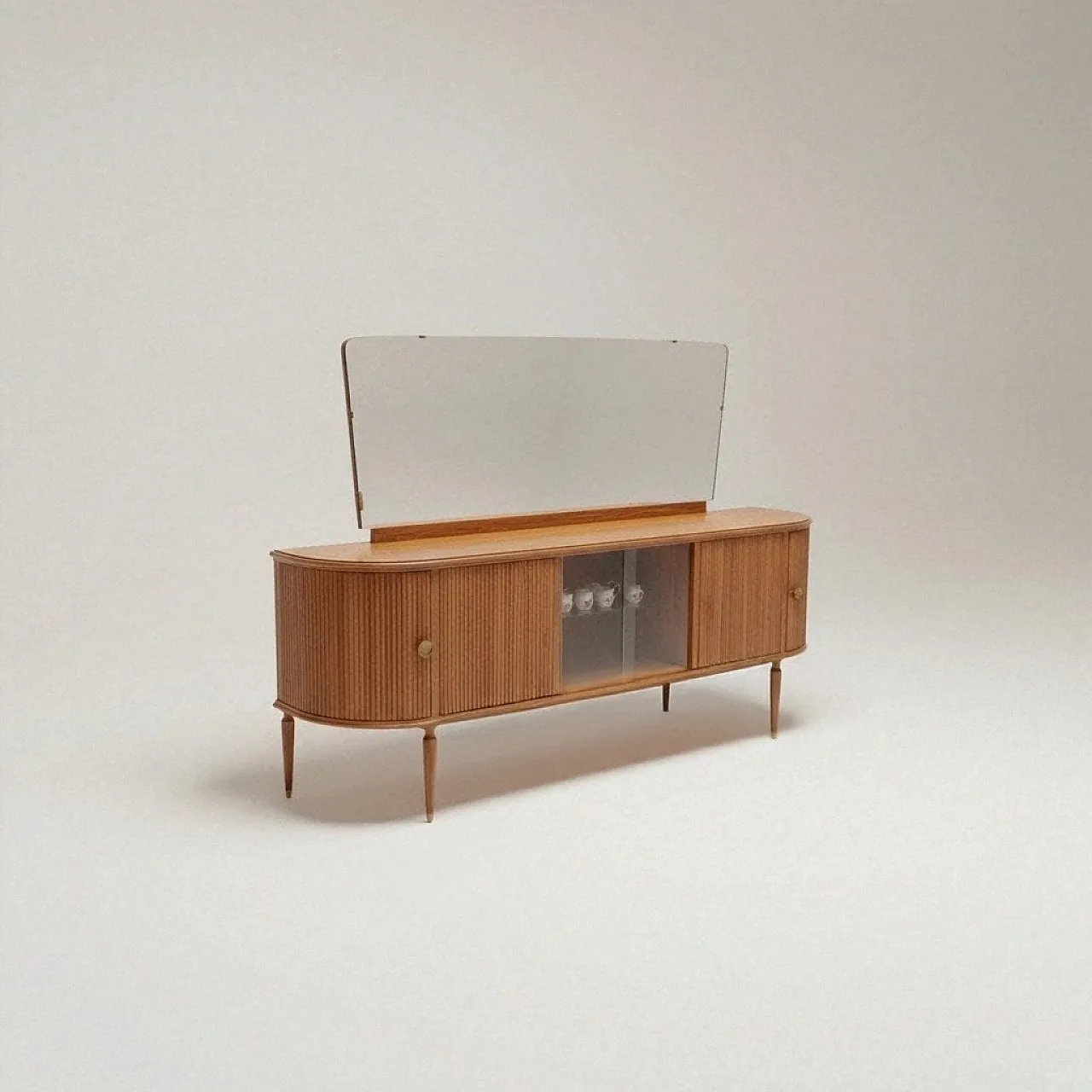 Credenza con vetrina centrale e ampio specchio, anni '60 11